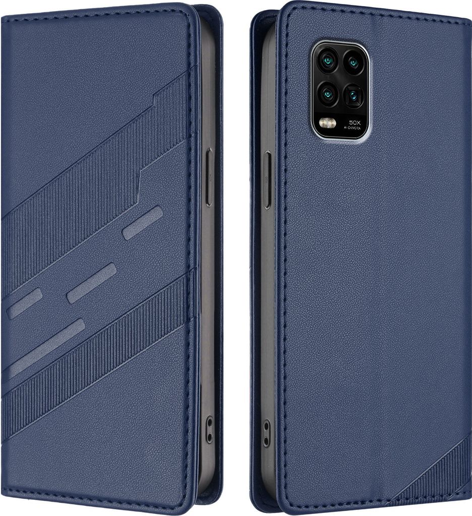 Hülle für Xiaomi Mi 10 Lite, Kunstleder Brieftaschen Handyhülle mit Kartenfach und Standfunktion Blau