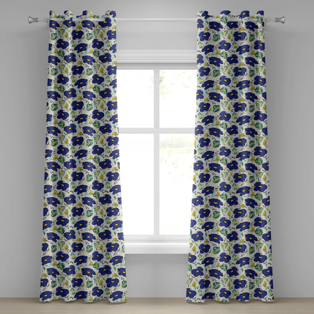 Rideau design floral vert menthe et bleu marine à œillets 280x245 cm