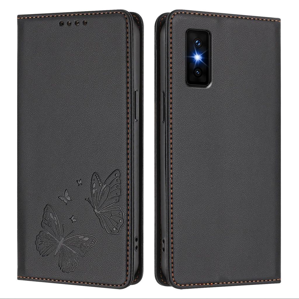 Lederhülle für Infinix GT 30 Pro 5G, Schmetterling Prägung Leder Brieftasche Schutzhülle mit Ständer Schwarz