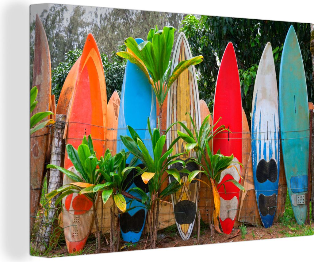 OneMillionCanvasses - Leinwandbilder - 140x90 cm, Eine Reihe von bunten Surfbrettern, Wandbilder Kunstdruck Wanddekoration - Foto auf Leinwand - ...