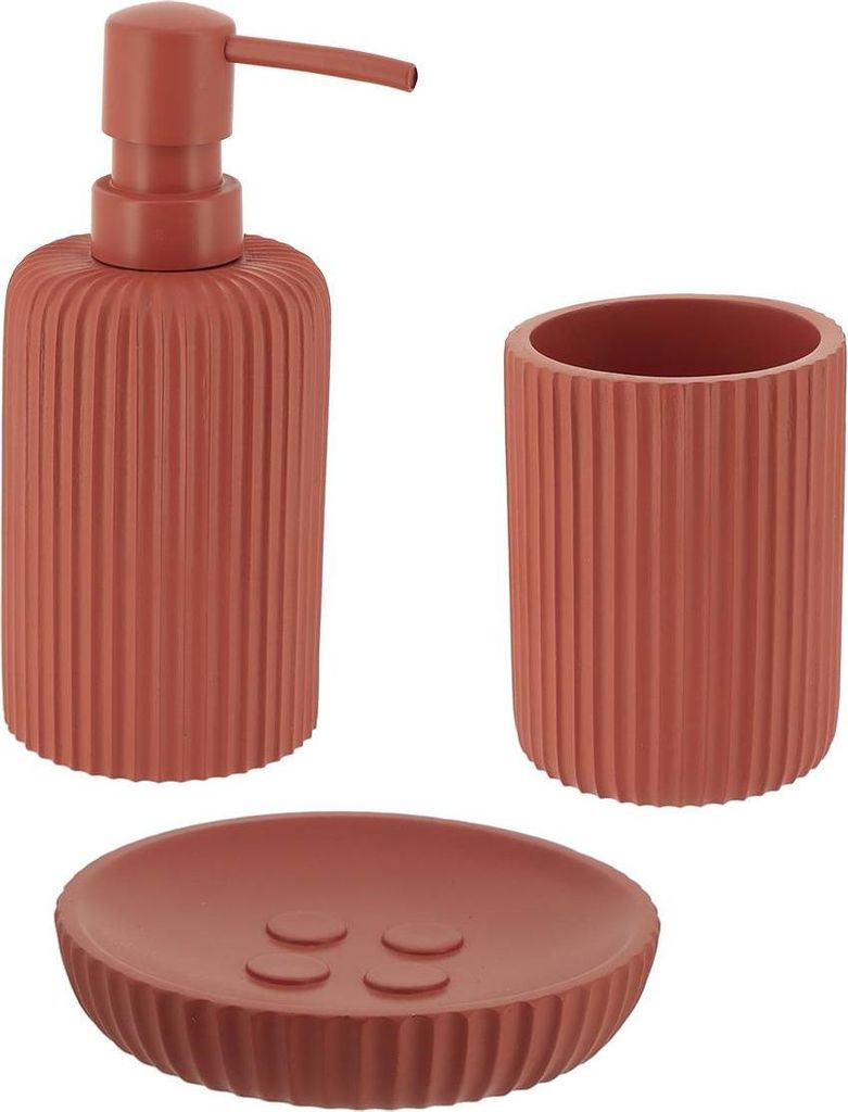 Becherset seifenspender und seifenschale aus gestreiftem polyresin - terracotta - Tendance