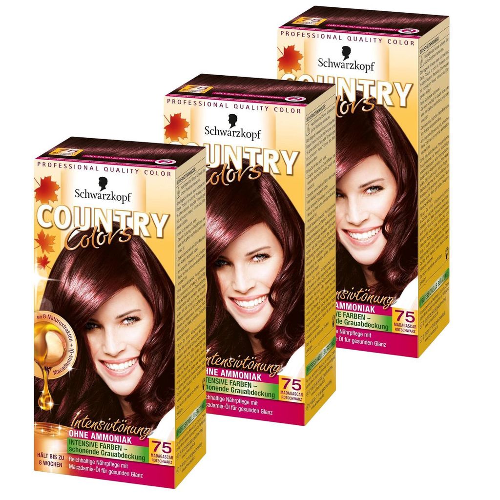3 x Schwarzkopf Country Colors Haarfarbe 75 Madagascar Produktbild 