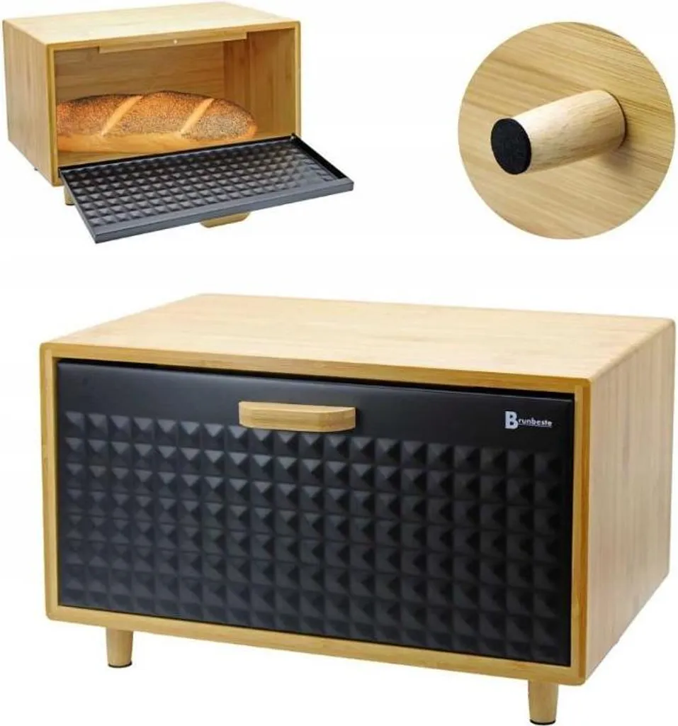 Worephu Contenitore per il pane con coperchio in bambù, Cestino Pane, Contenitore nero per il pane, Organizer da cucina (nero