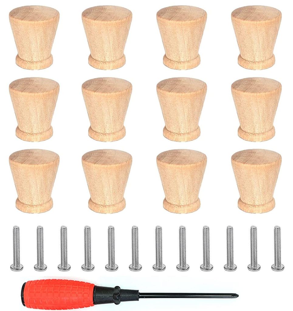 12 runde Holzknöpfe für Möbel, Schrankknöpfe mit Schrauben, Holzgriffe für Schränke, Holzknöpfe für Sideboards, Vintage-Holzgriffe für Sch...