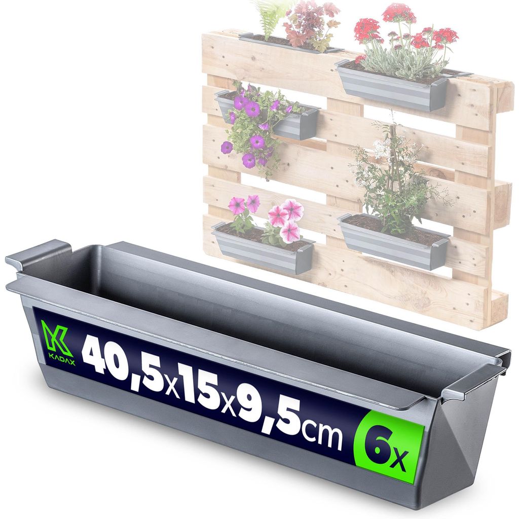 KADAX Blumenkasten für Europalette, Grau 6 Stück, Pflanzkasten für Palette, wetterfeste Blumenkästen für Europaletten, Pflanzkästen für Pale...