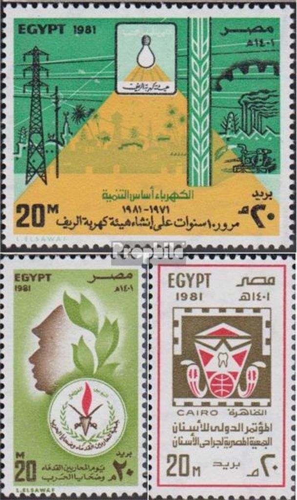 Briefmarken Ägypten 1981 Mi 1366,1367,1368 (kompl.Ausg.) postfrisch Elektrifizierung ländlicher Gebiete
