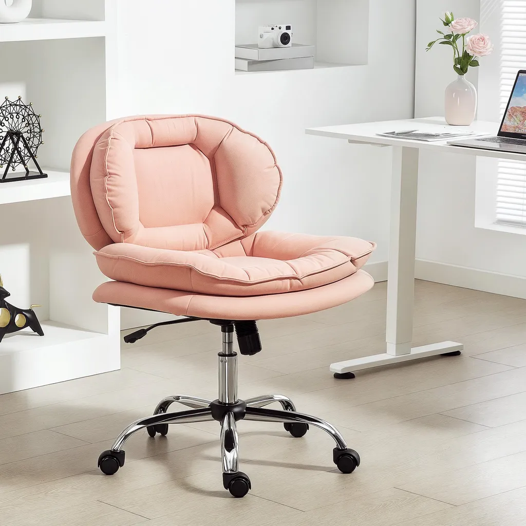 Fauteuil de bureau rose pivotant et ergonomique pour télétravail
