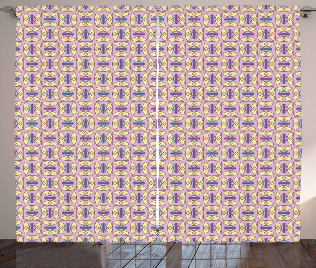ABAKUHAUS Abstrakt Rustikaler Vorhang, Retro bunte Funky Fliesen, Wohnzimmer Universalband Gardinen mit Schlaufen und Haken, 280 x 175 cm, Pale Pin...