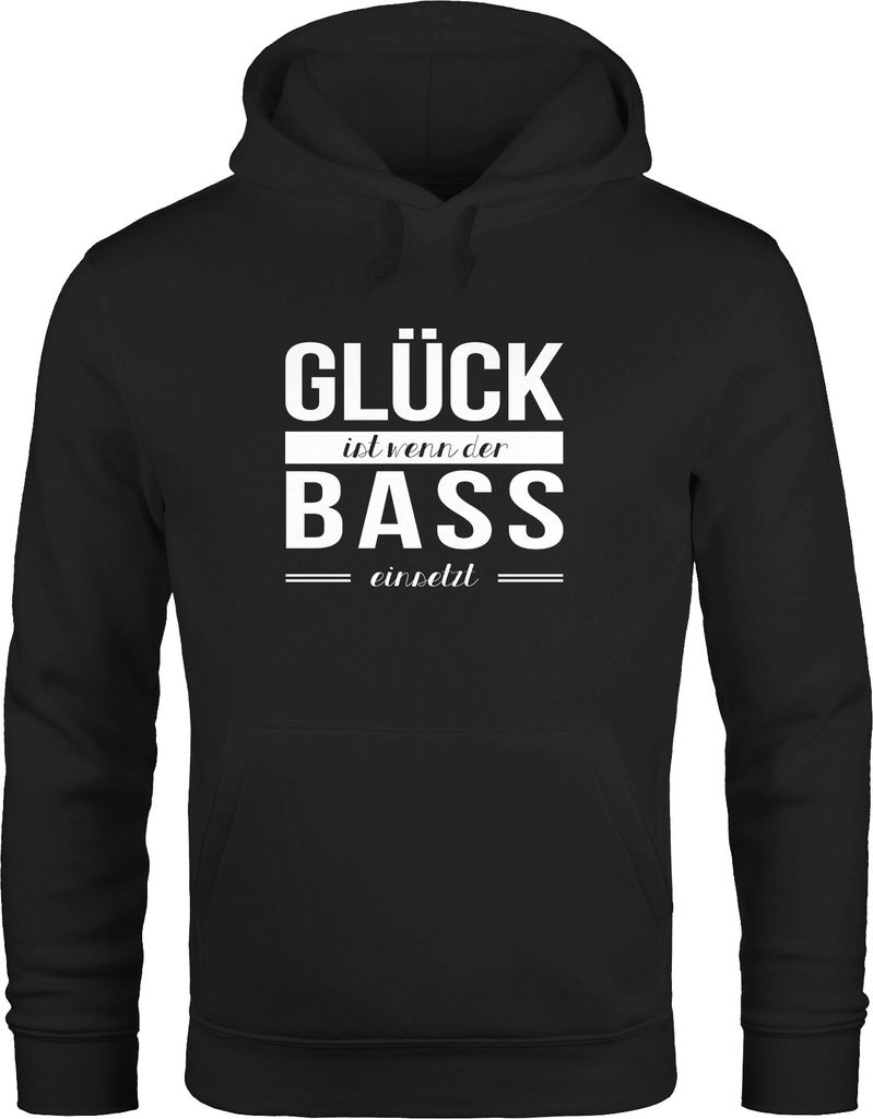 Hoodie Herren Glück ist wenn der Bass einsetzt Party feiern Sweatshirt Kapuzenpullover Moonworks schwarz XL