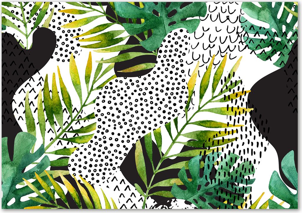Tulup Glas-Bild - 100 x 70 - Wandbild aus Glas - Wandkunst - Wandbild hinter gehärtetem Sicherheitsglas - Blumen & Pflanzen - Palmenblätter - G...