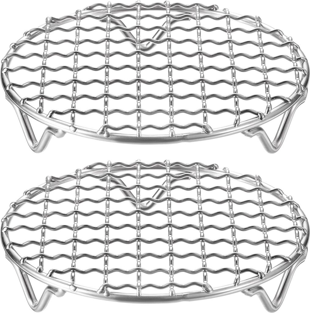 2er-Set runde Kochgrills aus 304 Edelstahl, Korbgrillnet mit 20 mm Füßen für Kochen, Braten, Dampfgaren und Grillen