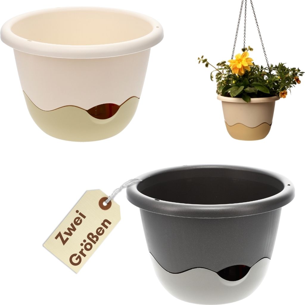 Blumentopf hängend Blumenampel Hängetopf Hängeampel Hängender Blumentopf Hängeblumentopf Outdoor inkl. Kette Wasserspeicher 30 cm elfenbein