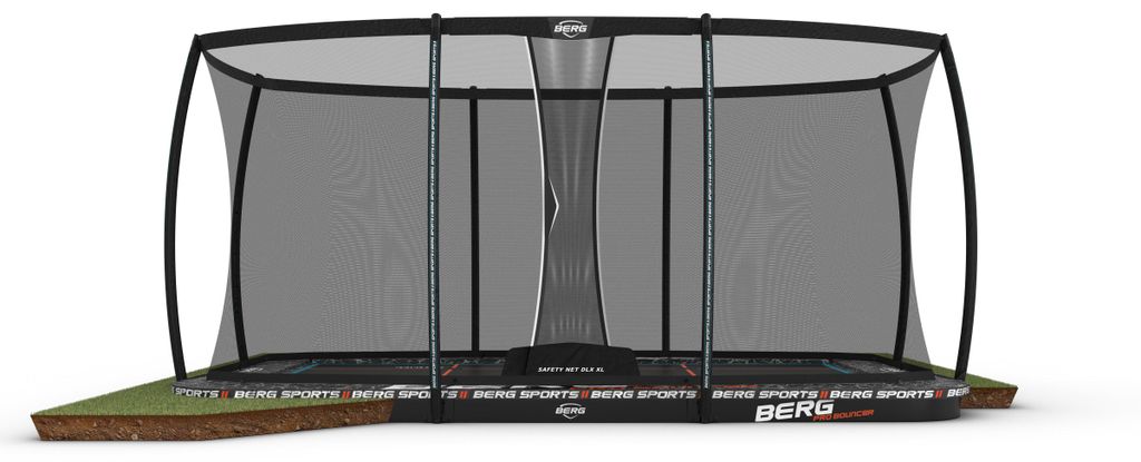 Berg Ultim Pro Bouncer Trampolin Flatground Schwarz 500 cm, Sicherheitsnetz Deluxe XL