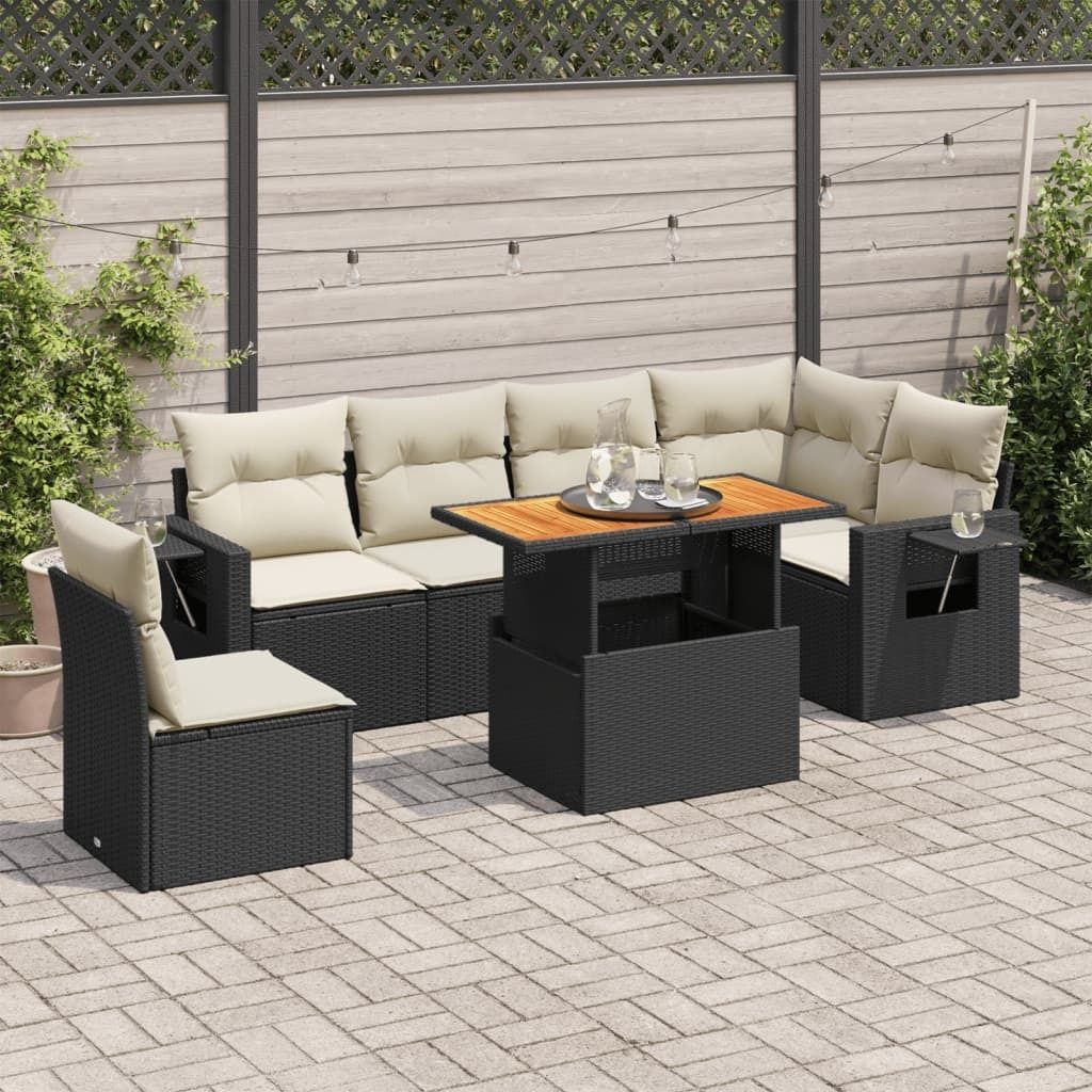 "2026 Promotion" 7-tlg. Garten-Sofagarnitur/Terrassenmöbel - mit Kissen - Schwarz Poly Rattan - Gartenmöbelset CC18261