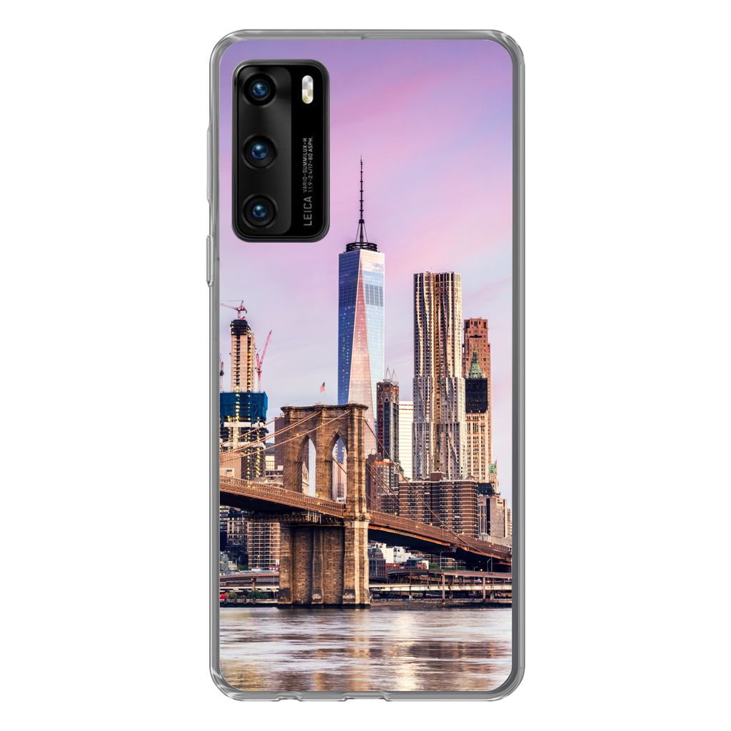 MuchoWow Handyhülle Schutzhülle Hülle für Huawei P40 Brooklyn Bridge und die New Yorker Skyline Silikon Softcase Handy Hülle - Handytasche