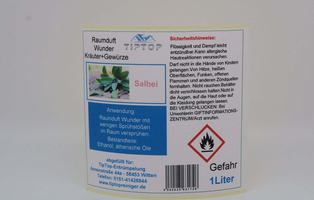 Raumduft-Wunder -1 Liter- Kräuter+Gewürze - mehrere Duftnoten zur Auswahl – Salbei
