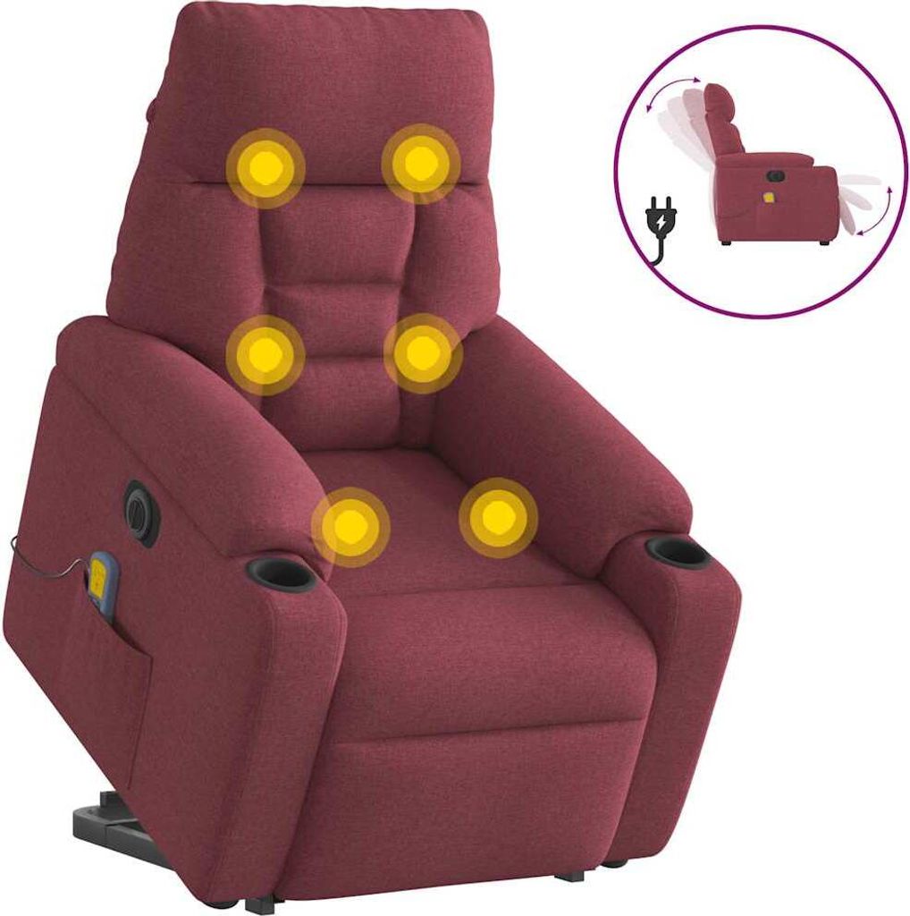 Elektrischer Massagesessel mit Aufstehhilfe Weinrot Stoff