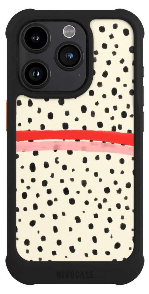 NIVOCASE Hülle für Apple iPhone 15 Pro Stoßfeste Handyhülle NIVOmax Case Schwarz Kunst Punkte Streifen