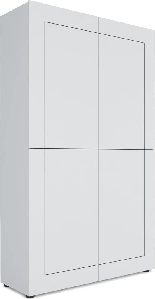 Buffet haut 165 cm laqué blanc brillant avec 4 compartiments de rangement