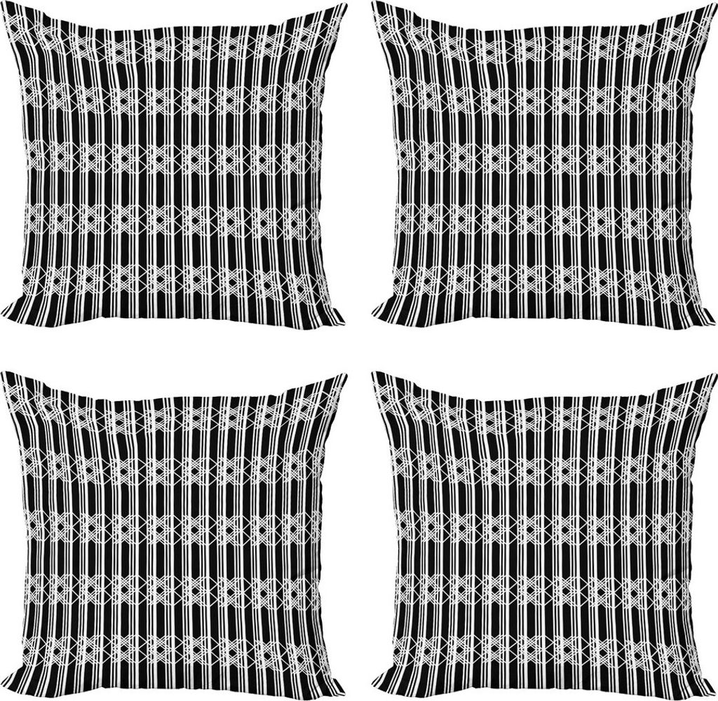 ABAKUHAUS Gitter Kissenbezug Set (4 Stück), Vertikale Streifen Shapes, Moderner Doppelseitiger Digitaldruck, 45 cm x 45 cm, Charcoal Grau und Weiß
