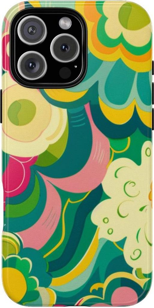 Buntes Retro-Blumenmuster – Hülle Kompatibel mit iPhone 16 Pro Max