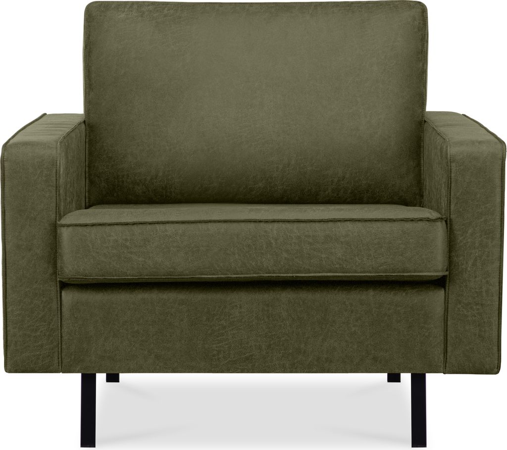 KONSIMO Klassischer Sessel mit Armlehnen auf hohen Metallbeinen "INVIA", Grün, Lederoptik-Stoff, Vintage, 98x87x98cm