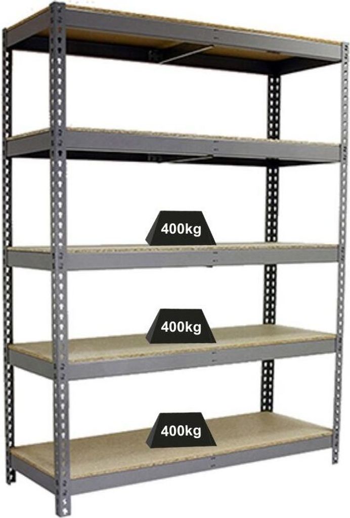 PROREGAL Schwerlastregal BIG WOOD YETI FIVE | HxBxT 200x120x45cm | Fachlast 400kg | Grau