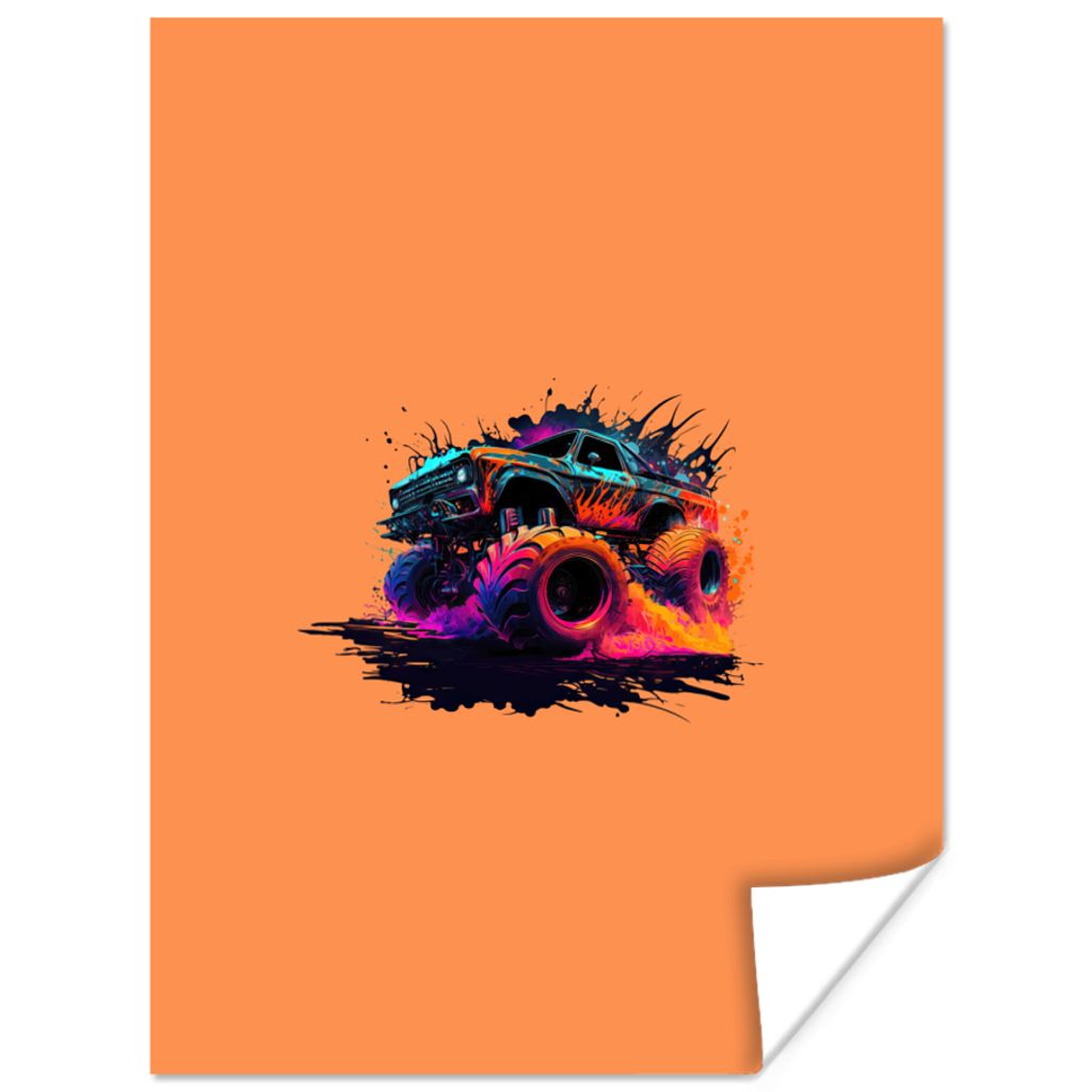 MuchoWow Poster Monstertruck - Design - Neon - Auto 60x80 cm - Schlafzimmer Dekoration