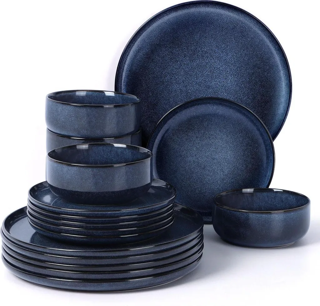 Vaisselle 18 Pièces Bleu Univers Compatible Micro-ondes et Lave-vaisselle