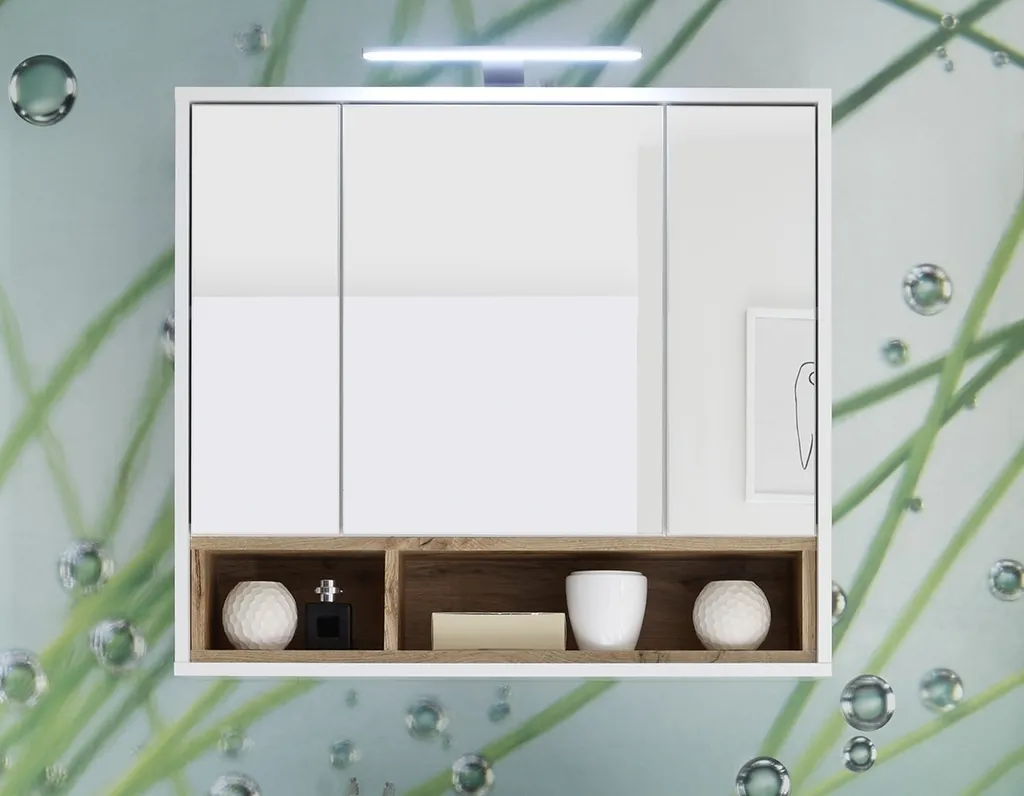Meuble miroir de salle de bain Milano 80x72cm chêne et blanc