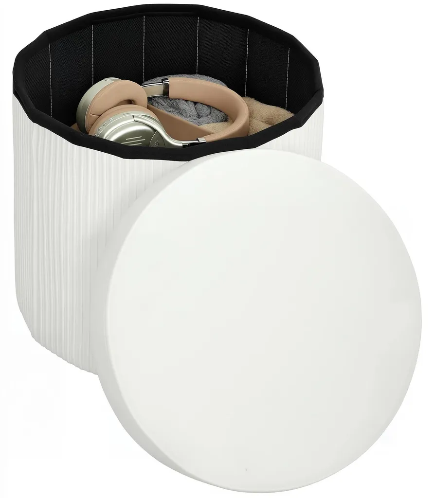 Tabouret de rangement blanc pliable 35L en tissu avec assise rembourrée