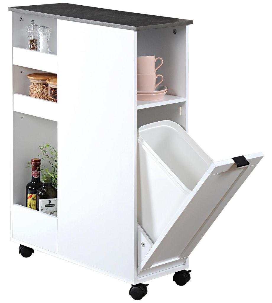 Kuchyňský vozík s košem na odpadky, bílý, KESPER Obrázek produktu 