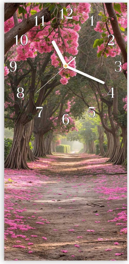 Wanduhr aus Glas mit Motiv Blütenallee- 30 x 60 cm - inkl. Aufhängesystem