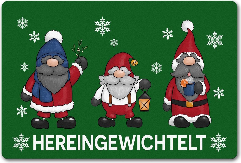 Hereingewichtelt Weihnachtswichtel Fußmatte in 40x60 cm ohne Rand in grün