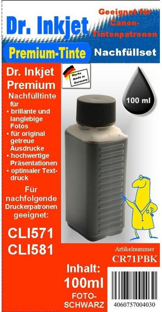CR71PBK - black - Dr.Inkjet Premium Nachfülltinte 100mlfür Canon Druckerpatronen für CLI571 / CLI581