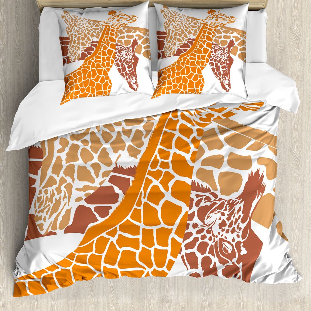 ABAKUHAUS Giraffe Bettbezug, Wild lebende Tiere in Afrika, Milbensicher Allergiker geeignet mit Kissenbezügen, 200 cm x 200 cm - 80 x 80 cm, Orang...