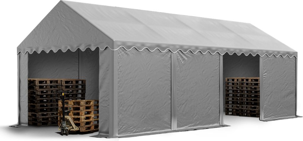 TOOLPORT Lagerzelt 4x8 m Zelthalle Unterstand Weidezelt PVC Plane 700 N wasserdicht in grau