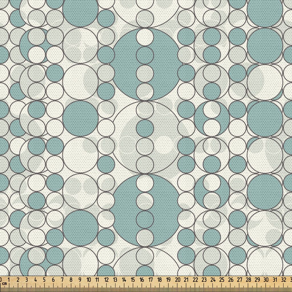 ABAKUHAUS Retro Gewebe als Meterware, Abstrakte Kreise verknüpften runde geometrische Formen in weicher verblaßter Ton-Grafik, 2 M (148 x 200 cm)...