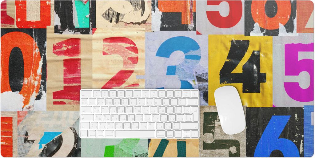 Bunte Zahlencollage – Schreibtischunterlage – Rutschfeste Tischunterlage – Schreibtischmatte für Büro & Zuhause – Schreibunterlage – Ma...