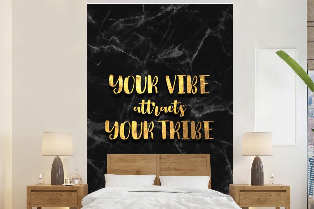 MuchoWow Fototapete für Wohnzimmer oder Schlafzimmer Wandtapete Vinyl Motivtapete Zitat - Sprichwörter - Gold - Marmor - 145x220 cm - Wanddekor...
