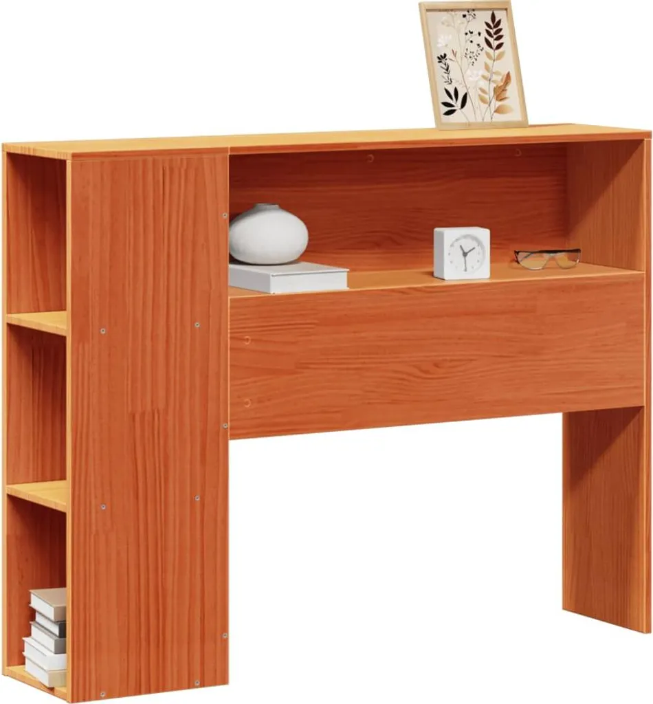 Tête de lit 100 cm en bois massif marron avec étagères de rangement