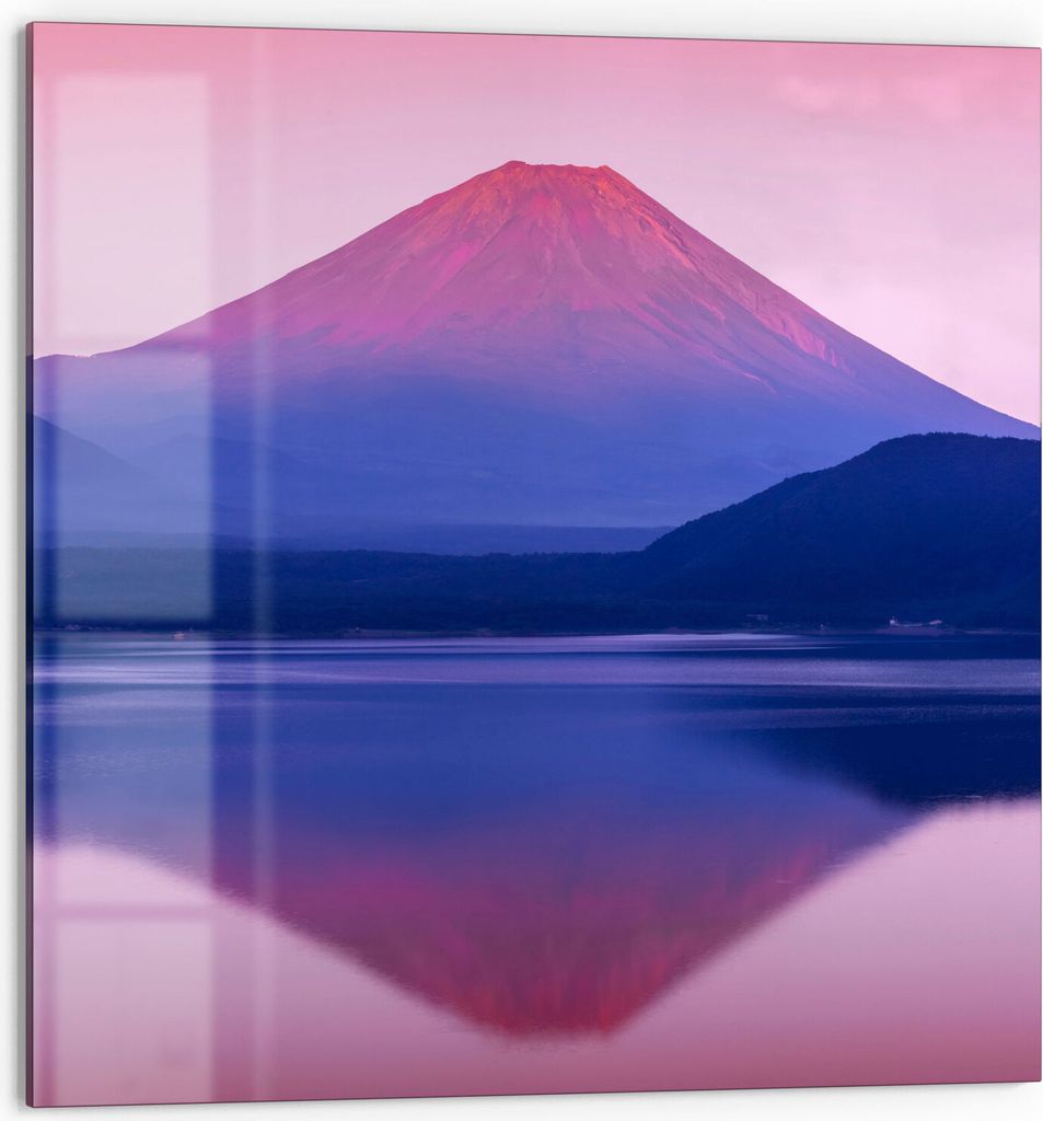 DEQORI Küchenrückwand Glas 60x60 cm 'See Motosu und Mt. Fuji' Spritzschutz Bad Rückwand