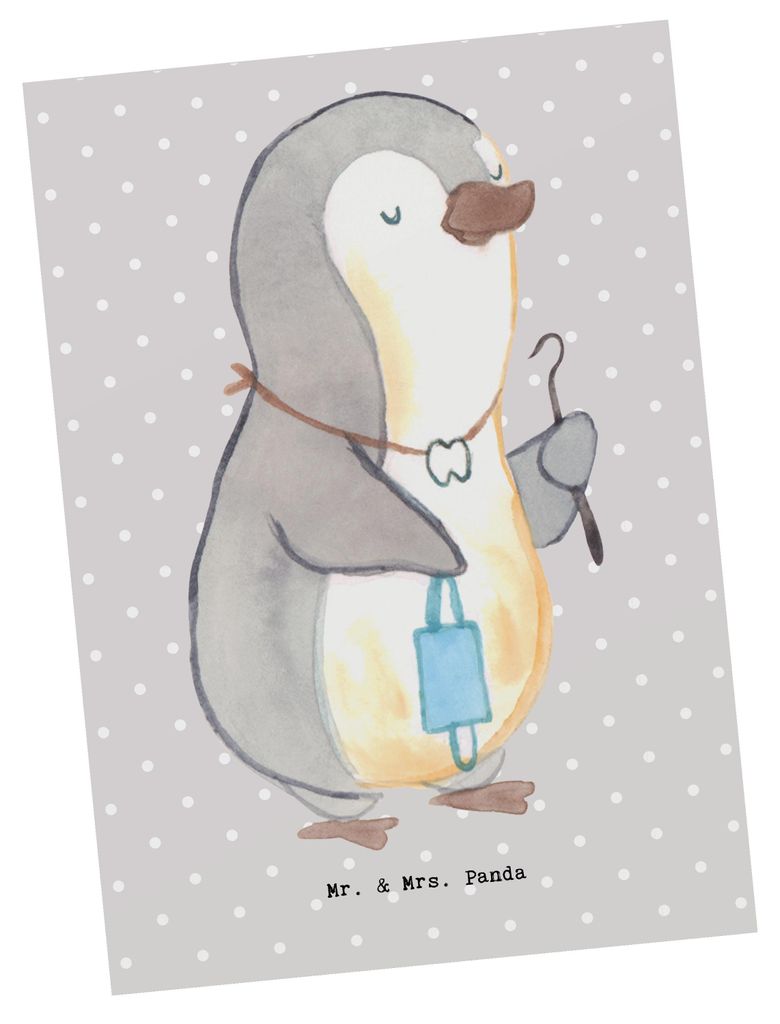 Mr. & Mrs. Panda Postkarte Zahntechniker Herz - Grau Pastell - Geschenk, Grußkarte, Ansichtskarten, Fotokarte, Ansichtskarte, Postkarten