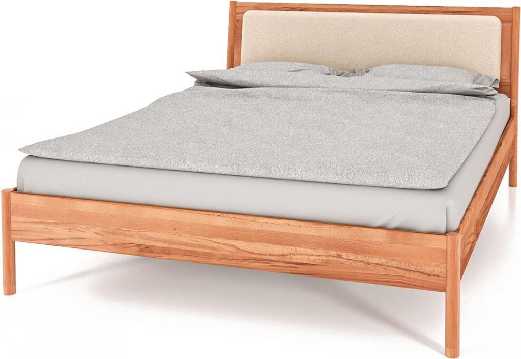 Bett Zola 3 Kernbuche massiv 100x200 mit Polsterkopfteil und Holzbeinen