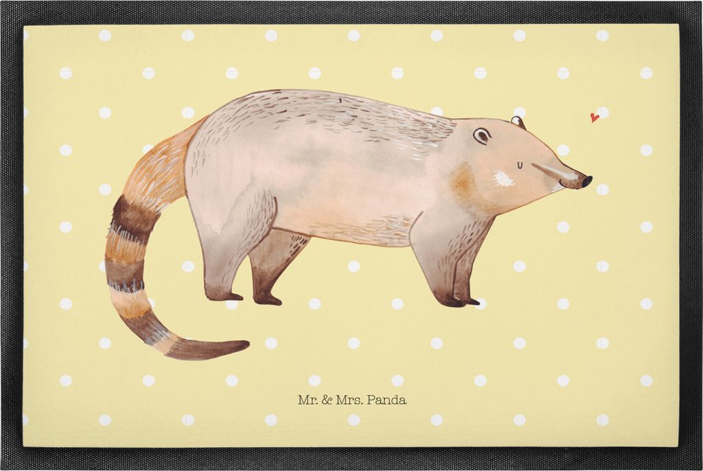 Mr. & Mrs. Panda fußmatte Nasenbär 50 x 75 cm - Gelb Pastell - Geschenk, Nasenbären, Türvorleger, Gummimatte, Rüsselbär, Lustige Sprüche, T...