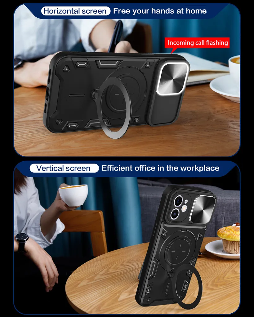 COOVY® Custodia per Apple iPhone 12 Mini 5.4 Doppio Strato in plastica e Silicone TPU, Ultra Resistente, Protezione Anti Colpi, Basamento | Nero