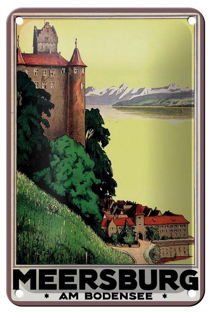 Blechschild Reise 12x18 cm Meersburg am Bodensee Deko Schild