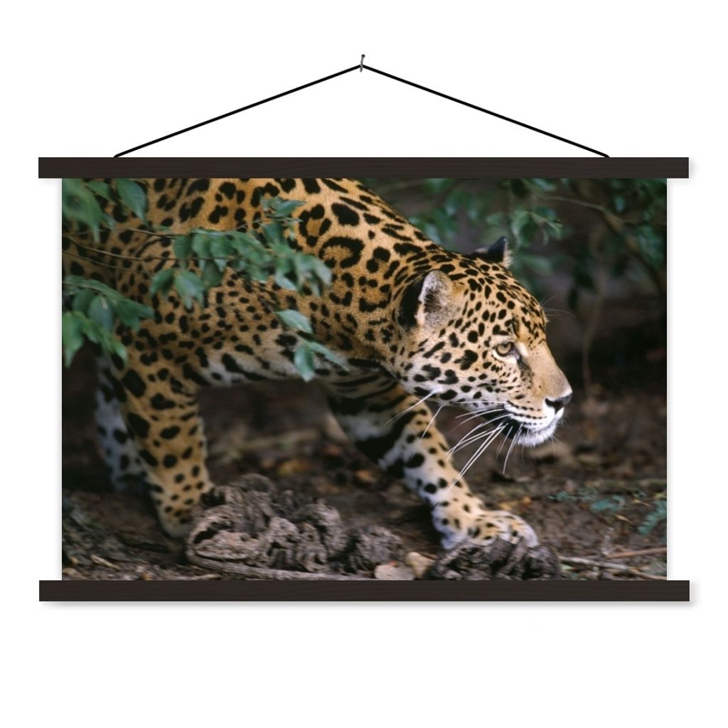 MuchoWow Textilposter Schleichender Jaguar im Wald 150x100 cm mit schwarzem Rahmen - Schlafzimmer