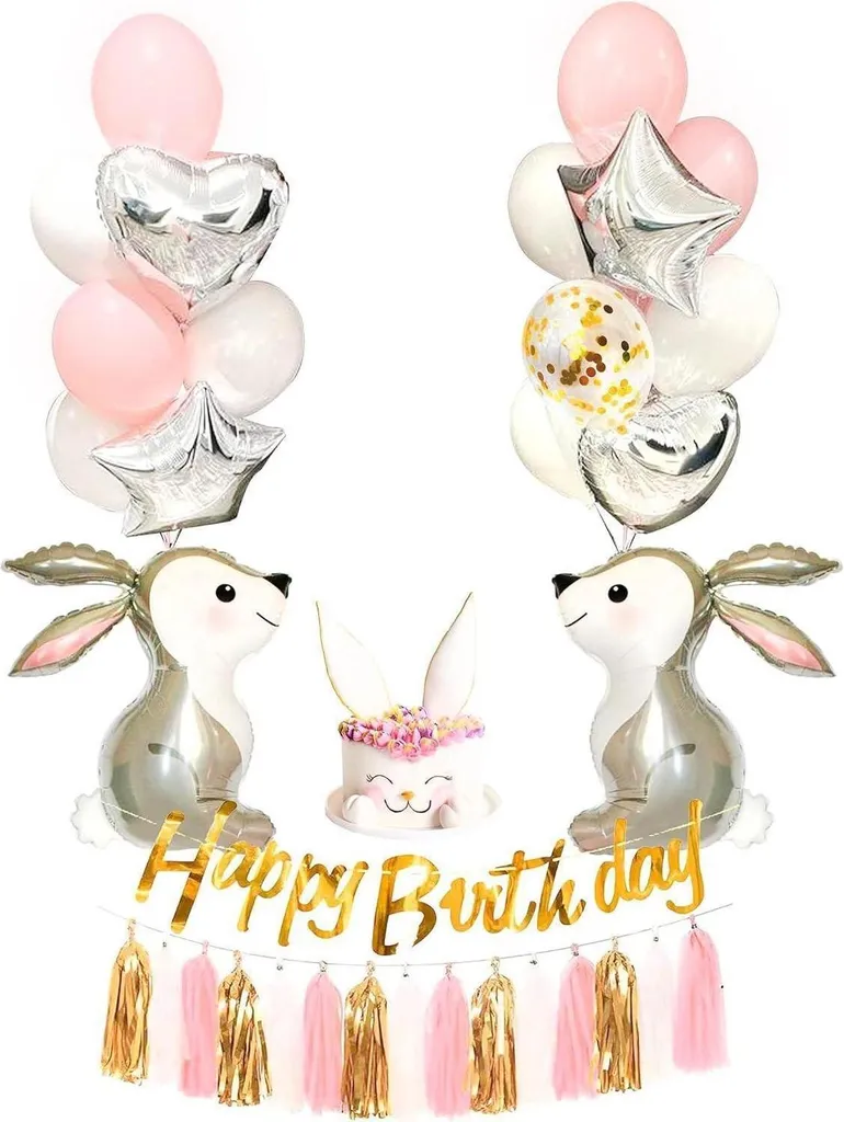 Décoration Anniversaire Fille Thème Lapin - Rideau de Pluie et Confetti