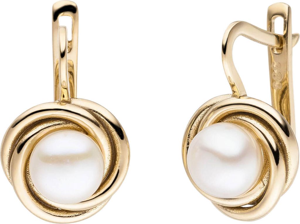 Ohrhänger aus 333 Gold Gelbgold mit Süßwasser Perlen creme-weiß Ohrringe Boutons
